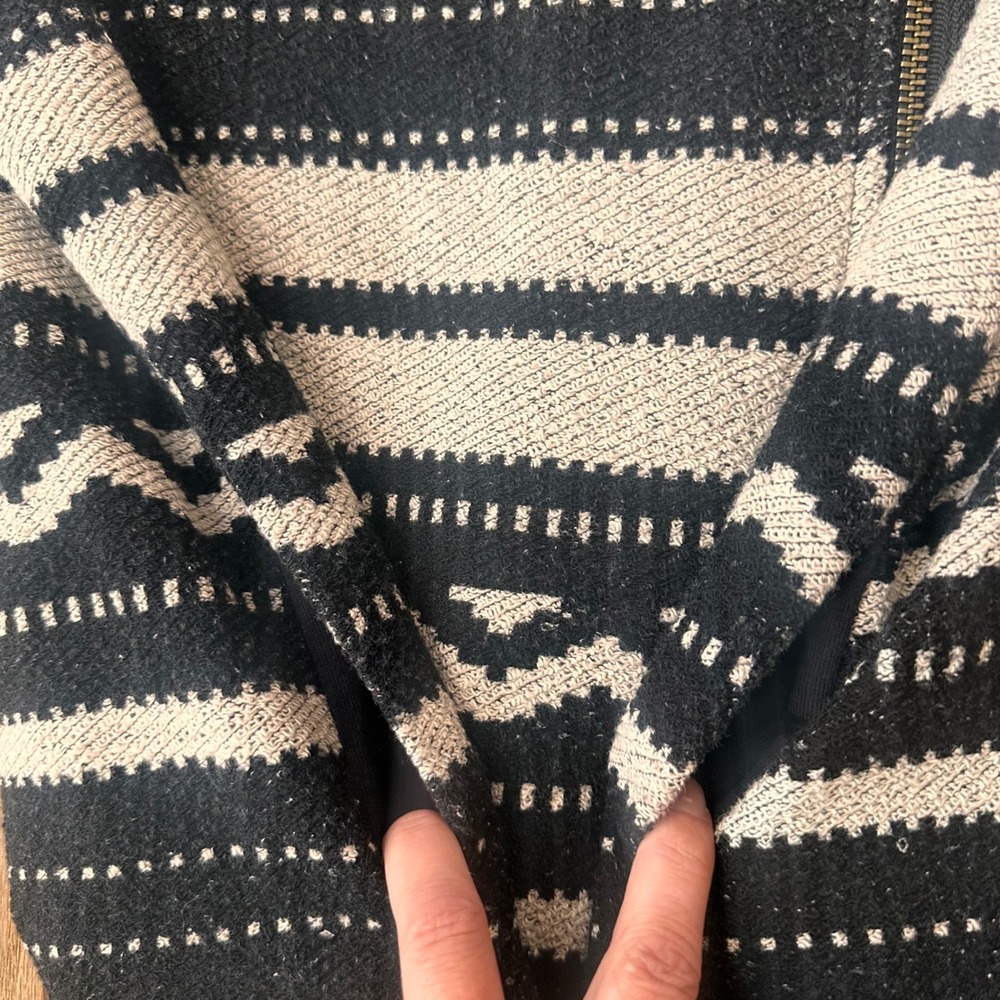 Anthropologie Moto Jacket Women L Asymmetrical Zip Southwestern Black White USA - Picture 4 of 7